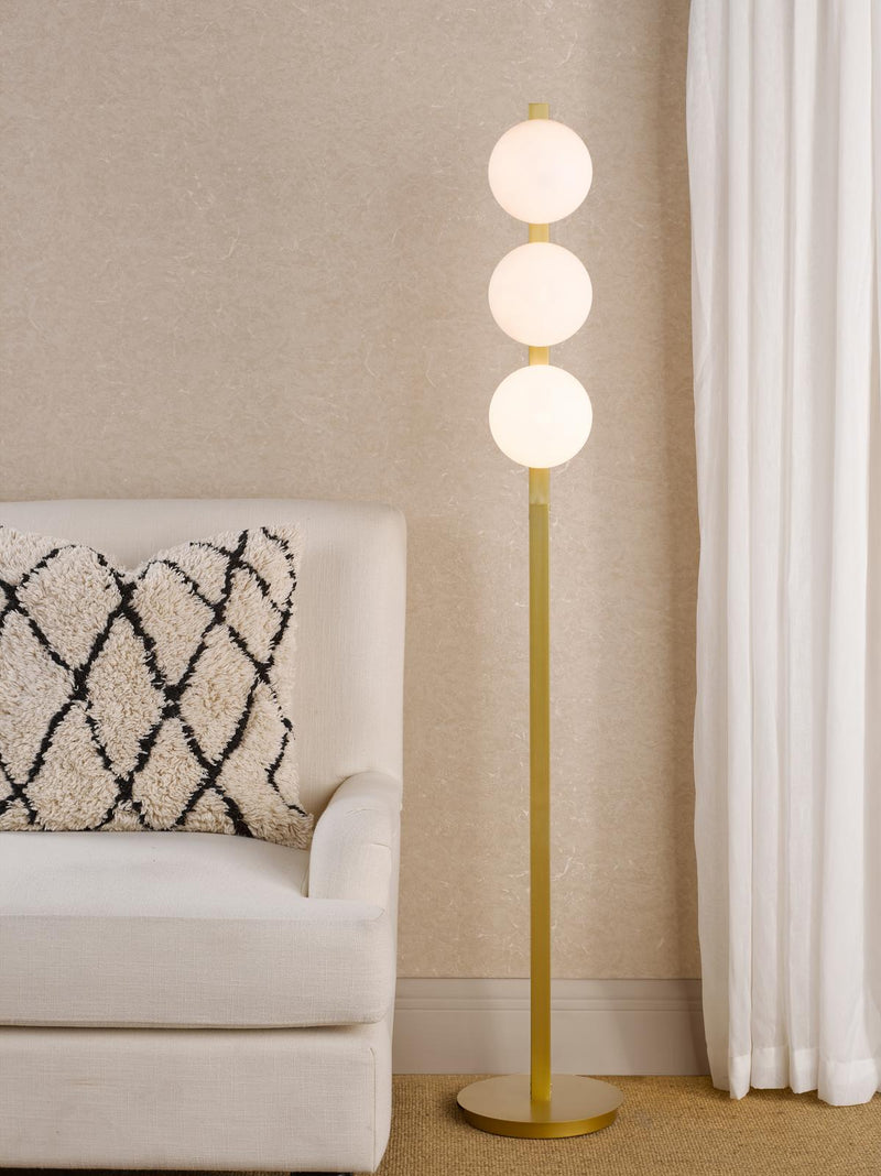 Dar Lighting Tauri 3 Light Floor Lamp Matt Gold and Opal Glass • TAU4935