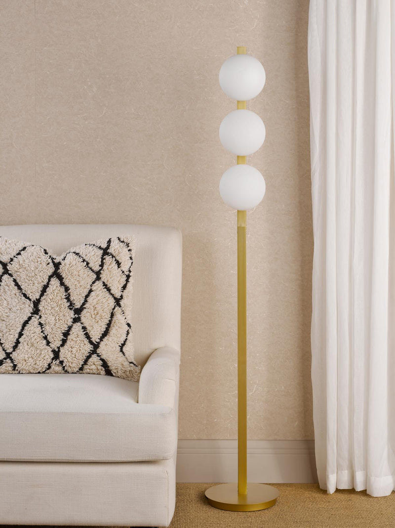 Dar Lighting Tauri 3 Light Floor Lamp Matt Gold and Opal Glass • TAU4935