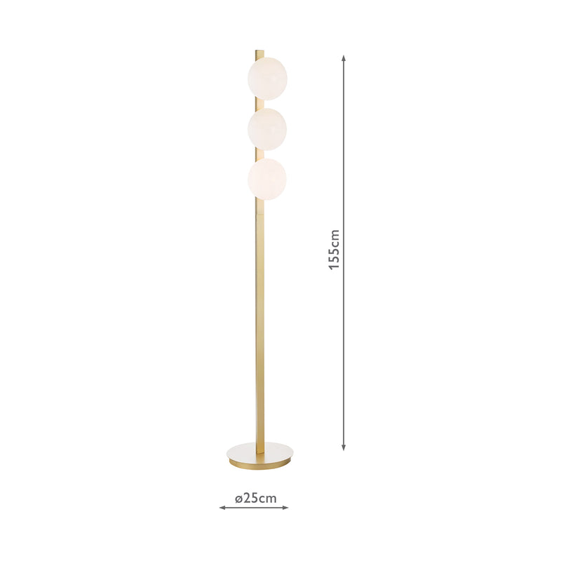 Dar Lighting Tauri 3 Light Floor Lamp Matt Gold and Opal Glass • TAU4935