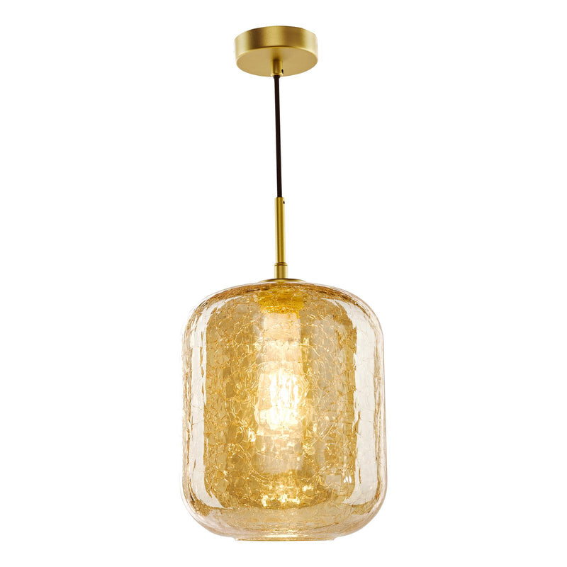 Dar Lighting Tavia Pendant Satin Gold and Amber Glass • TAV0106