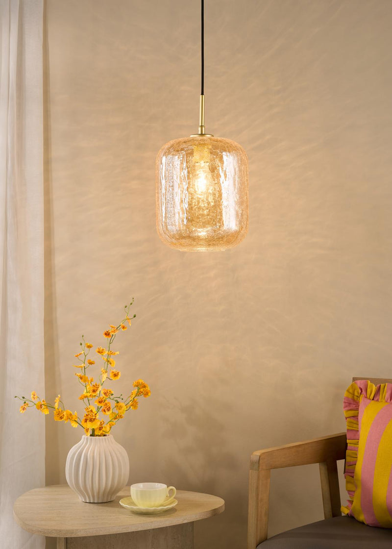 Dar Lighting Tavia Pendant Satin Gold and Amber Glass • TAV0106