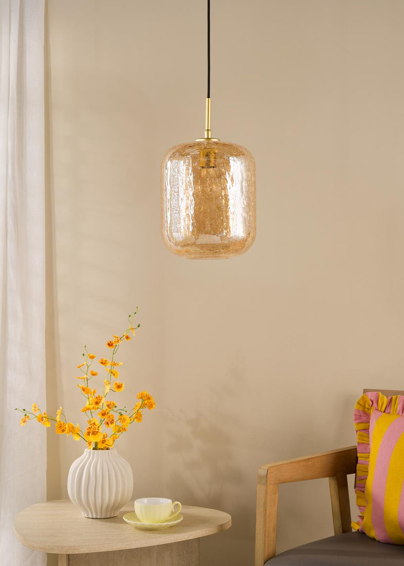 Dar Lighting Tavia Pendant Satin Gold and Amber Glass • TAV0106