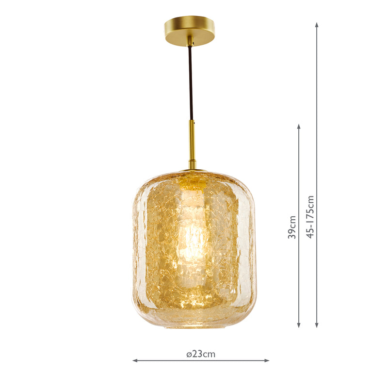 Dar Lighting Tavia Pendant Satin Gold and Amber Glass • TAV0106