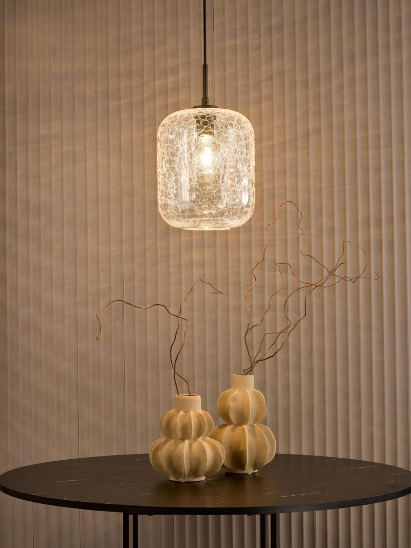 Dar Lighting Tavia Pendant Matt Black and Glass • TAV0108