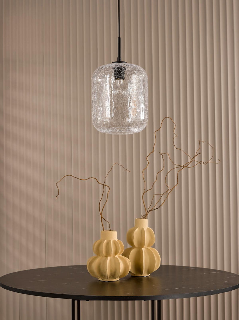 Dar Lighting Tavia Pendant Matt Black and Glass • TAV0108