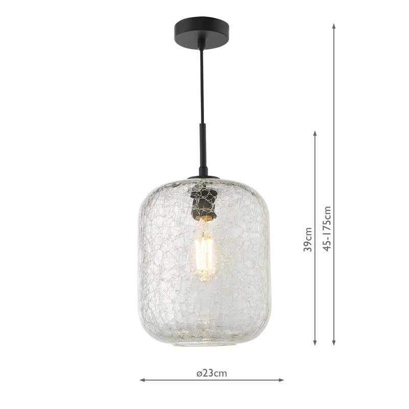 Dar Lighting Tavia Pendant Matt Black and Glass • TAV0108