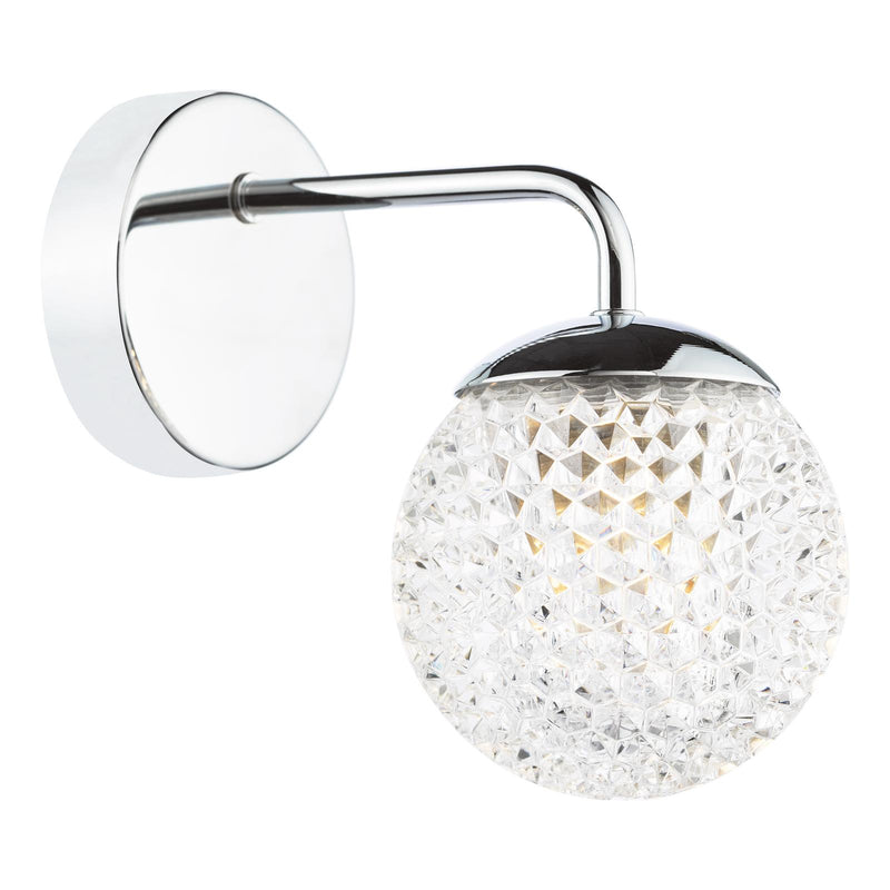 Dar Lighting Teva Wall Light Polished Chrome and Faceted Acrylic IP44 • TEV0750