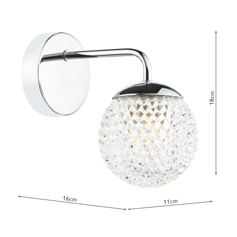 Dar Lighting Teva Wall Light Polished Chrome and Faceted Acrylic IP44 • TEV0750