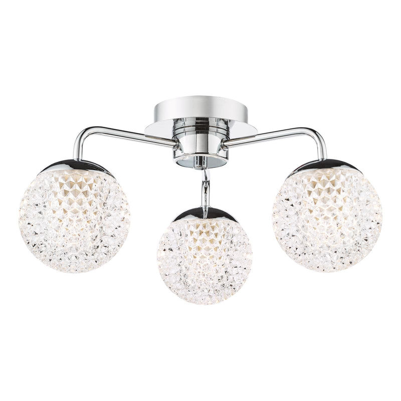 Dar Lighting Teva 3 Light Semi-Flush Polished Chrome and Faceted Acrylic IP44 • TEV5350