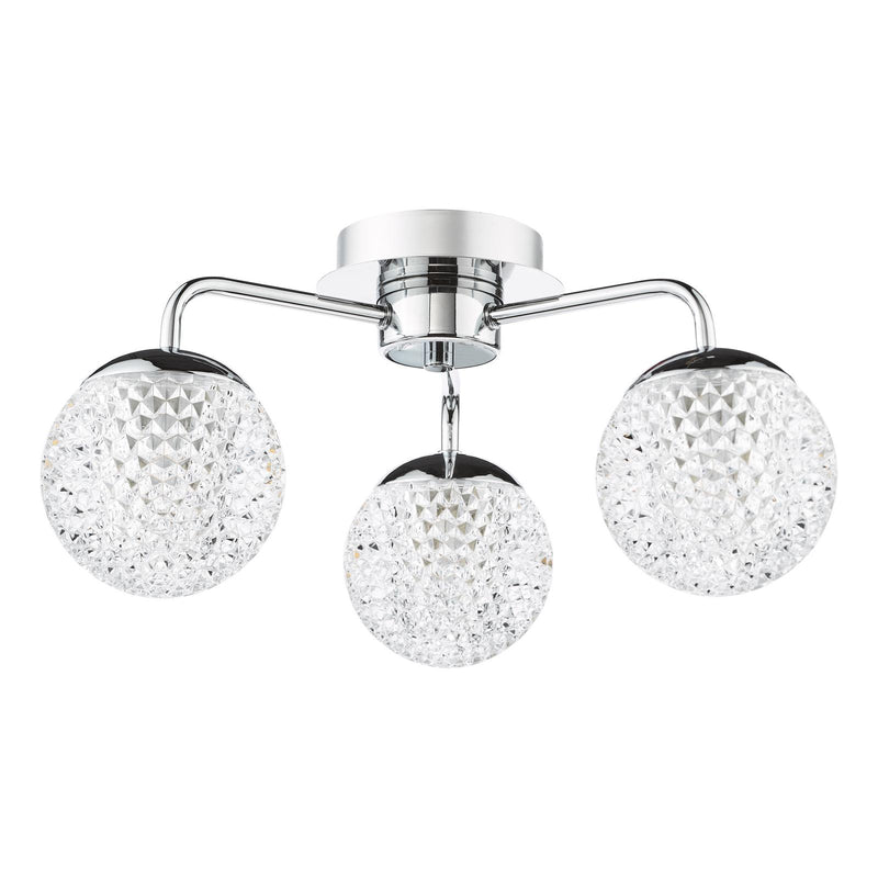 Dar Lighting Teva 3 Light Semi-Flush Polished Chrome and Faceted Acrylic IP44 • TEV5350