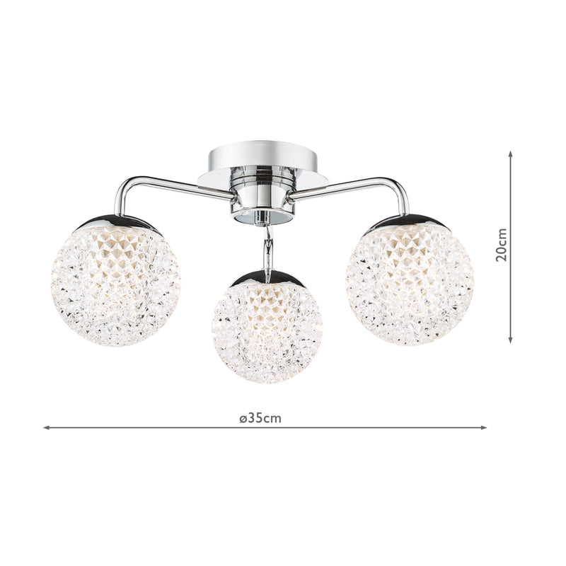 Dar Lighting Teva 3 Light Semi-Flush Polished Chrome and Faceted Acrylic IP44 • TEV5350