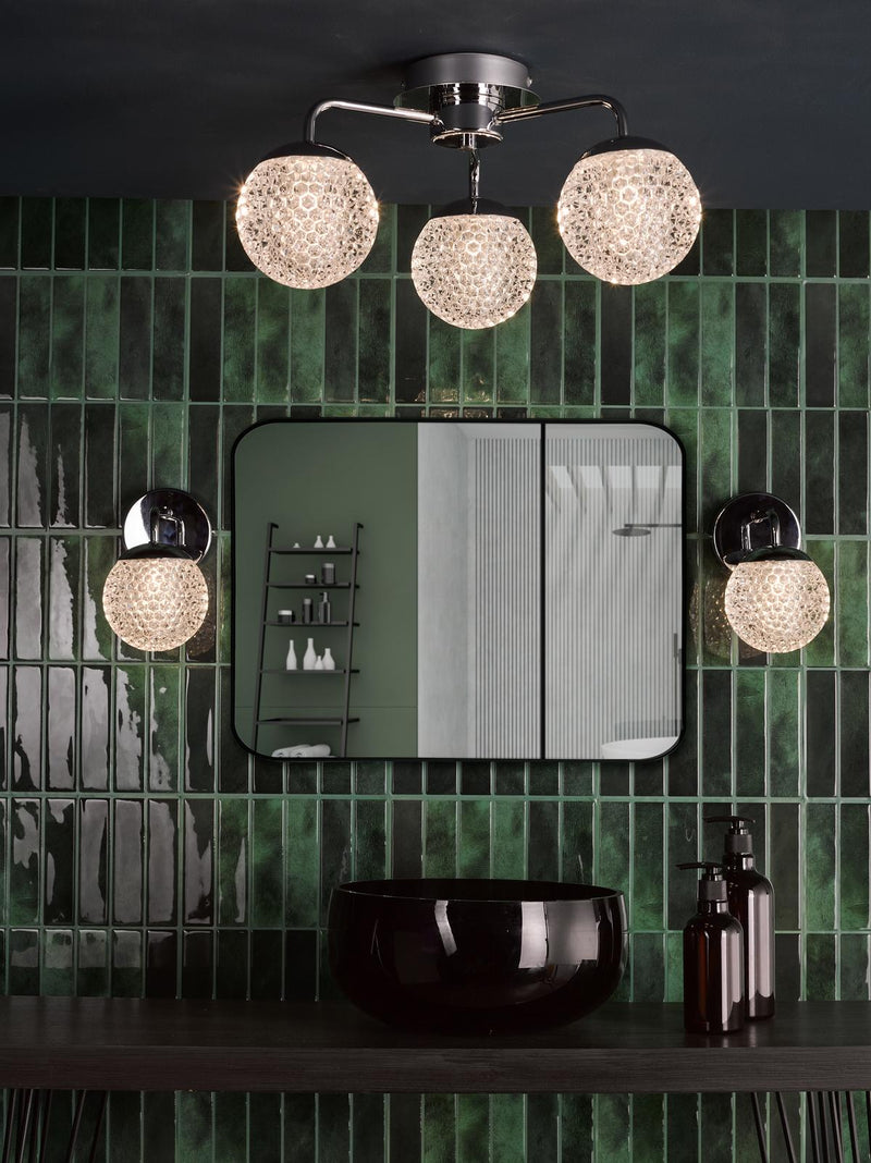 Dar Lighting Teva 3 Light Semi-Flush Polished Chrome and Faceted Acrylic IP44 • TEV5350
