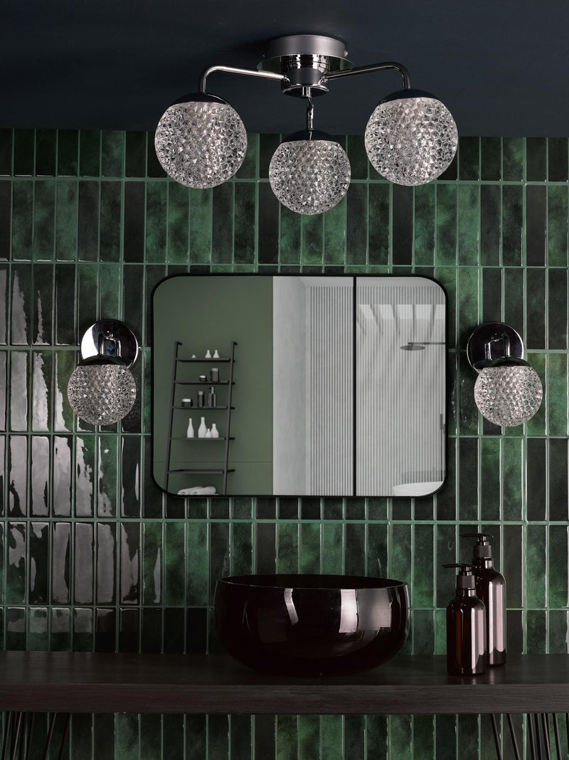 Dar Lighting Teva 3 Light Semi-Flush Polished Chrome and Faceted Acrylic IP44 • TEV5350