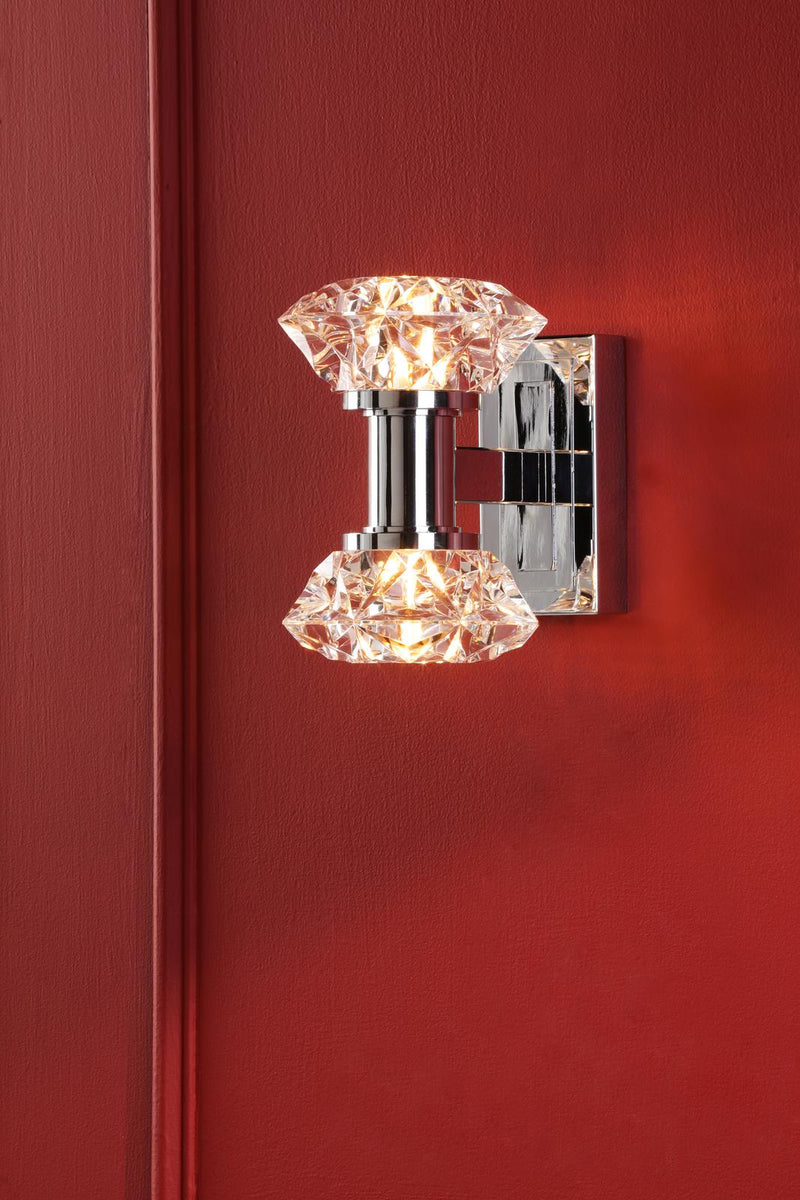 Dar Lighting Tiana 2 Light Wall Light Polished Chrome and Faceted Acrylic • TIA0950