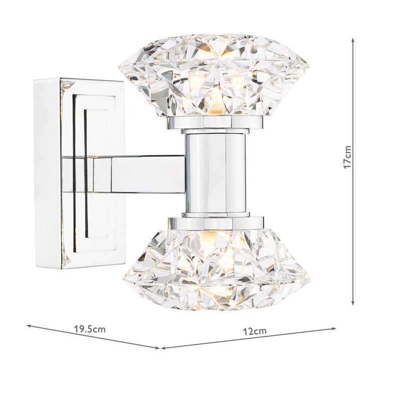 Dar Lighting Tiana 2 Light Wall Light Polished Chrome and Faceted Acrylic • TIA0950