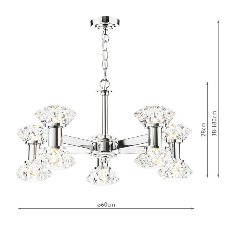 Dar Lighting Tiana 10 Light Armed Pendant Polished Chrome • TIA2350