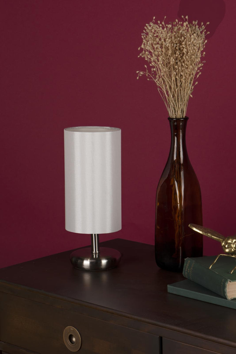 Dar Lighting Tico Touch Table Lamp Satin Chrome With Shade • TIC4133
