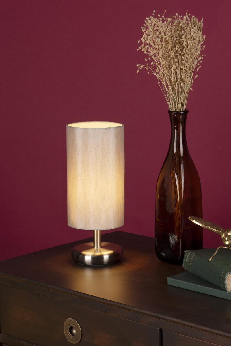 Dar Lighting Tico Touch Table Lamp Satin Chrome With Shade • TIC4139