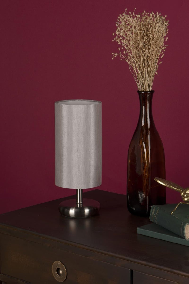 Dar Lighting Tico Touch Table Lamp Satin Chrome With Shade • TIC4139