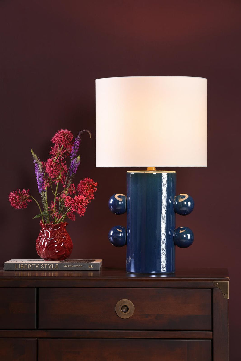 Dar Lighting Tisha Table Lamp Blue and Polished Chrome With Shade • TIS4223