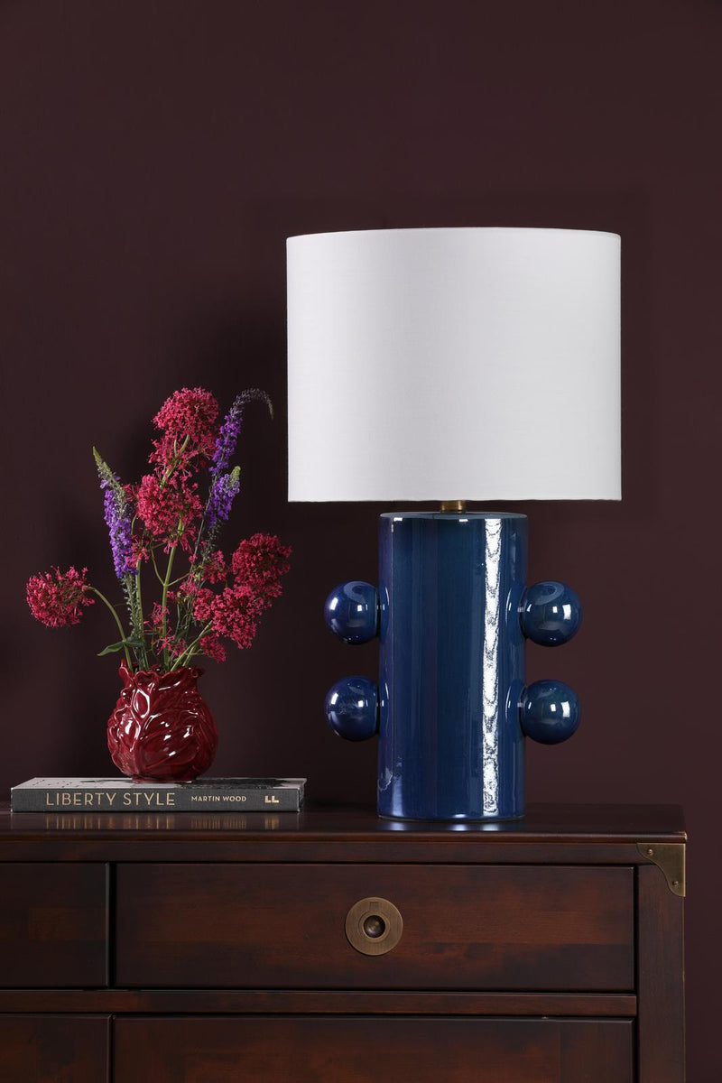 Dar Lighting Tisha Table Lamp Blue and Polished Chrome With Shade • TIS4223