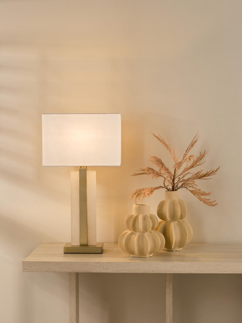 Dar Lighting Tokori Table Lamp Alabaster and Brushed Gold With Shade • TOK4234