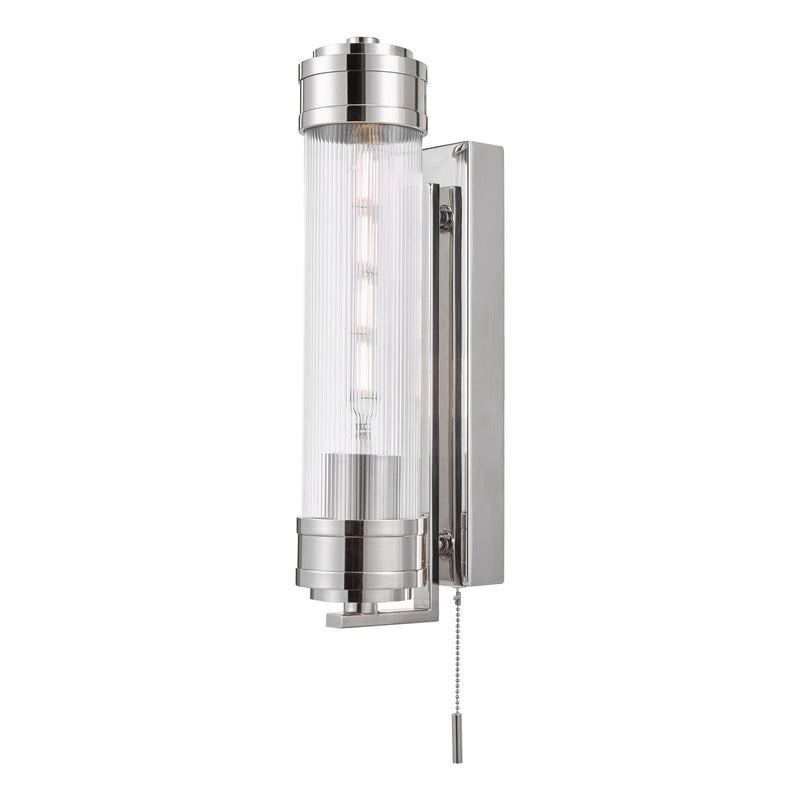 Dar Lighting Tommaso Bathroom Wall Light Polished Nickel and Ribbed Glass IP44 • TOM0738