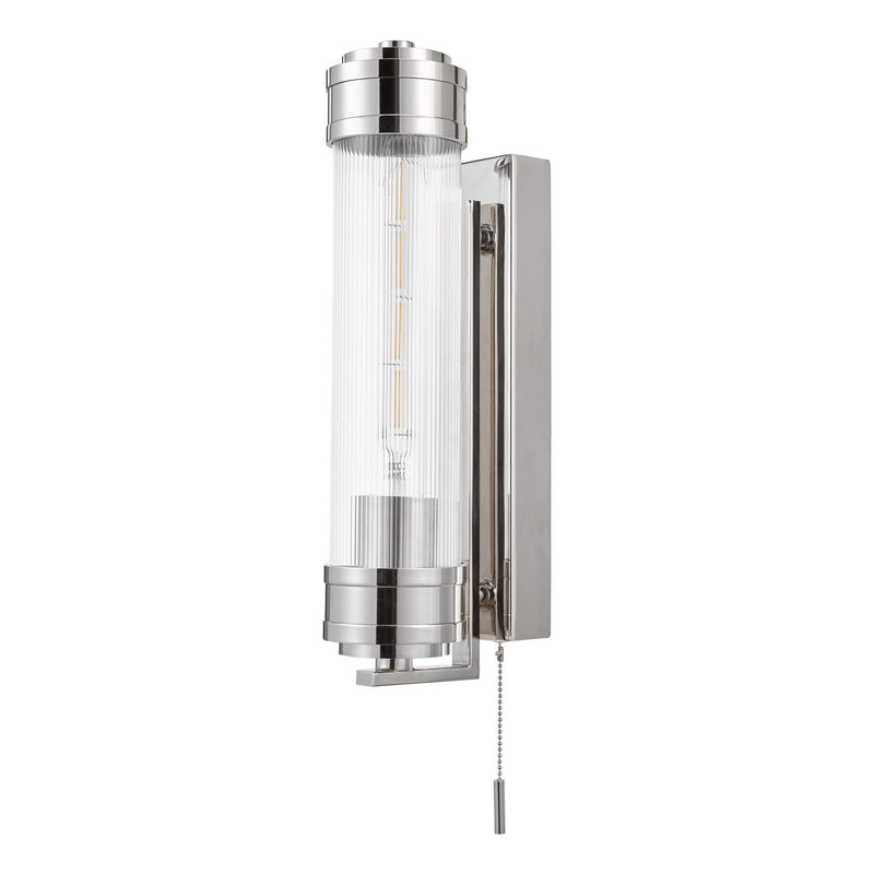 Dar Lighting Tommaso Bathroom Wall Light Polished Nickel and Ribbed Glass IP44 • TOM0738