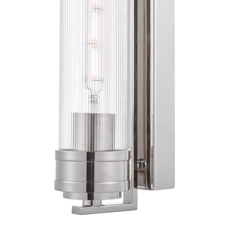 Dar Lighting Tommaso Bathroom Wall Light Polished Nickel and Ribbed Glass IP44 • TOM0738