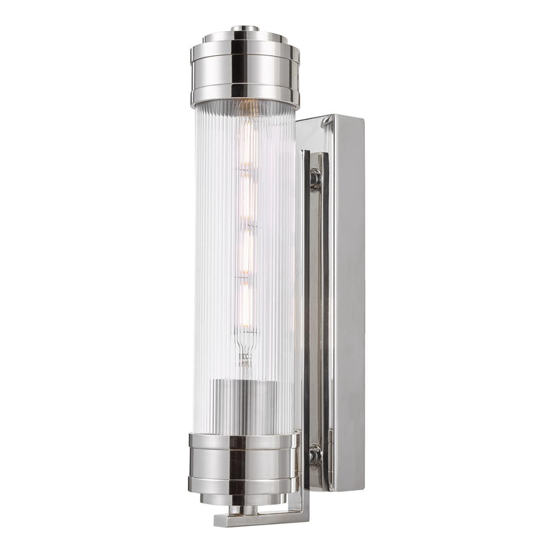 Dar Lighting Tommaso Bathroom Wall Light Polished Nickel and Ribbed Glass IP44 • TOM0738