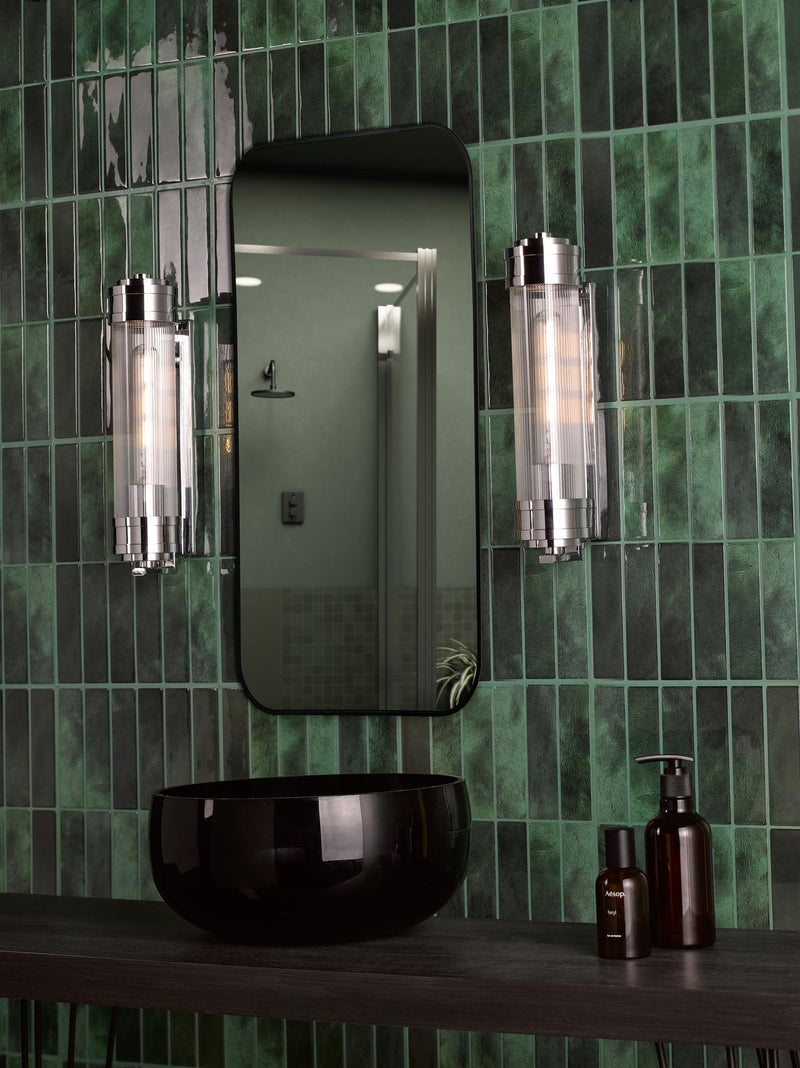 Dar Lighting Tommaso Bathroom Wall Light Polished Nickel and Ribbed Glass IP44 • TOM0738