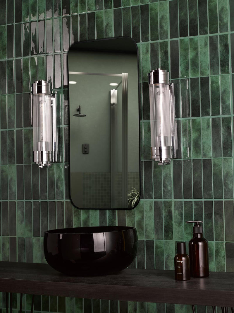 Dar Lighting Tommaso Bathroom Wall Light Polished Nickel and Ribbed Glass IP44 • TOM0738
