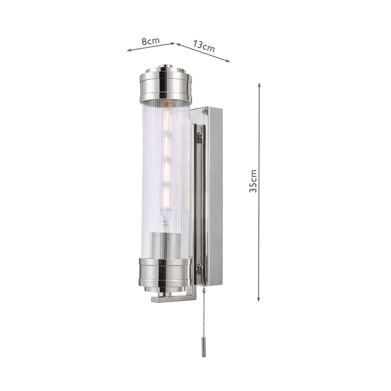 Dar Lighting Tommaso Bathroom Wall Light Polished Nickel and Ribbed Glass IP44 • TOM0738