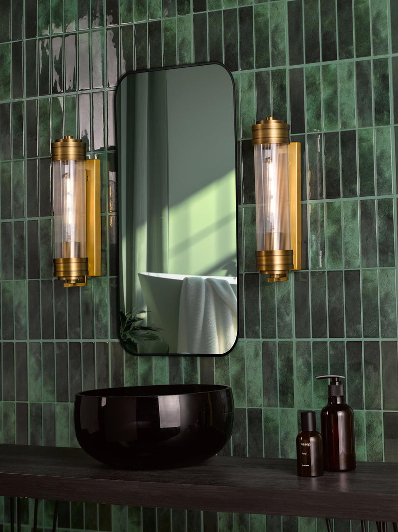 Dar Lighting Tommaso Bathroom Wall Light Antique Bronze and Ribbed Glass IP44 • TOM0763