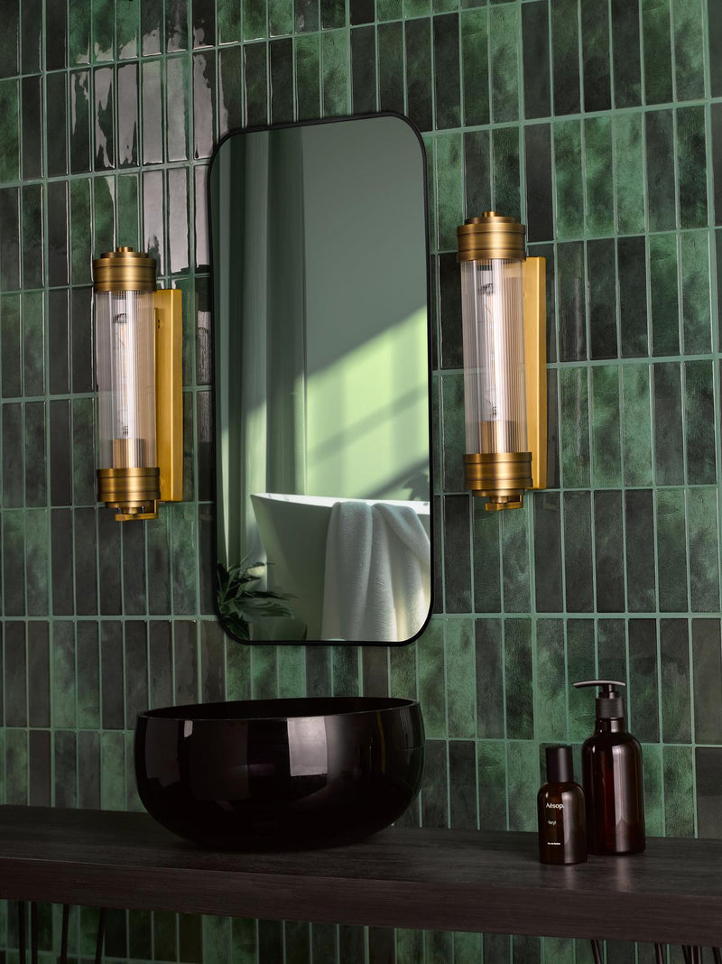 Dar Lighting Tommaso Bathroom Wall Light Antique Bronze and Ribbed Glass IP44 • TOM0763