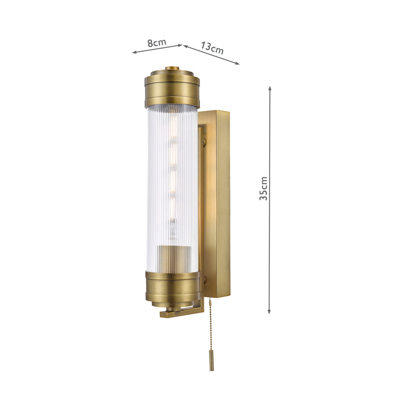 Dar Lighting Tommaso Bathroom Wall Light Antique Bronze and Ribbed Glass IP44 • TOM0763