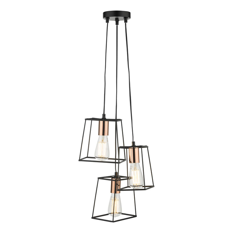 Dar Lighting Tower 3 Light Cluster Pendant Black & Copper • TOW0322