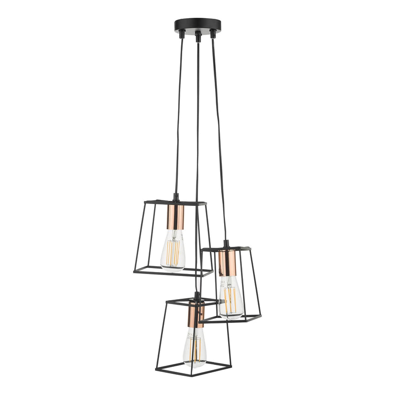 Dar Lighting Tower 3 Light Cluster Pendant Black & Copper • TOW0322