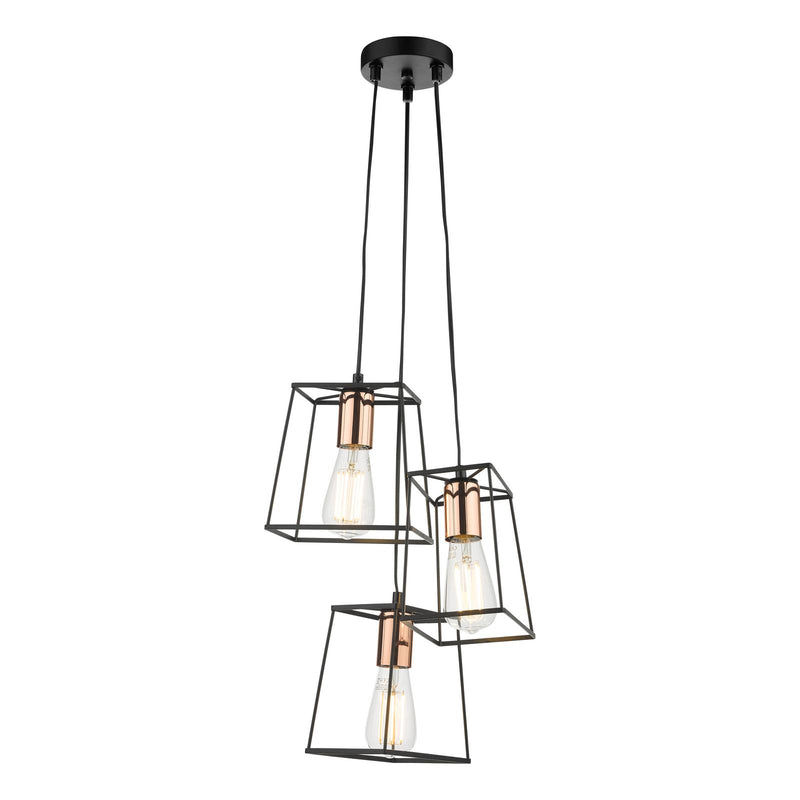 Dar Lighting Tower 3 Light Cluster Pendant Black & Copper • TOW0322