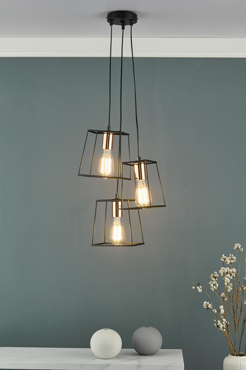 Dar Lighting Tower 3 Light Cluster Pendant Black & Copper • TOW0322