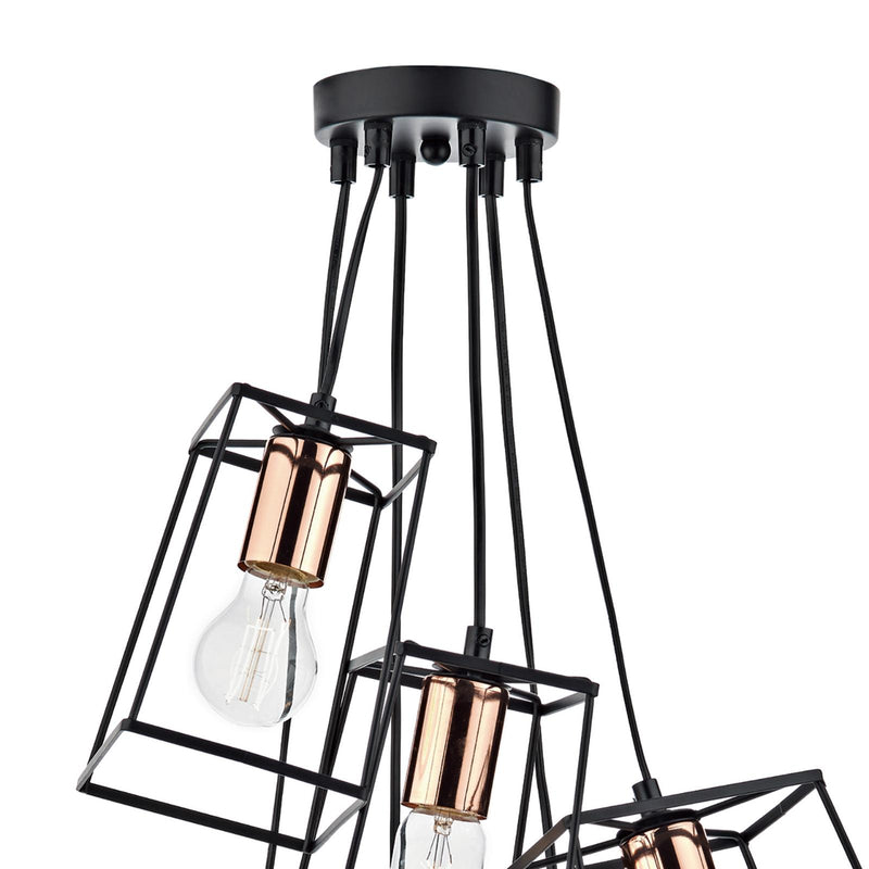Dar Lighting Tower 6 Light Cluster Pendant Matt Black & Copper • TOW0622