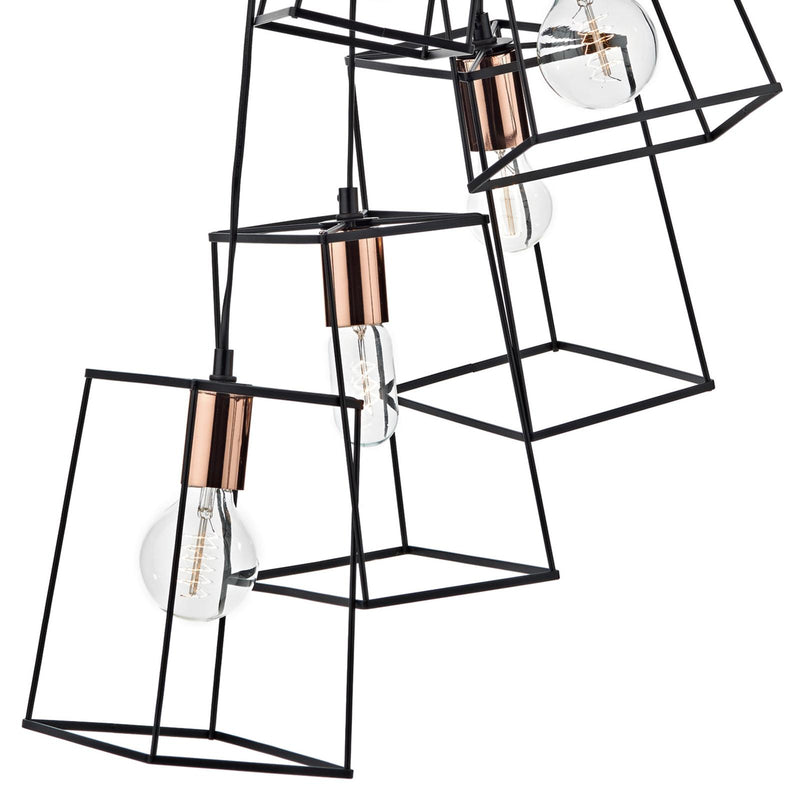 Dar Lighting Tower 6 Light Cluster Pendant Matt Black & Copper • TOW0622