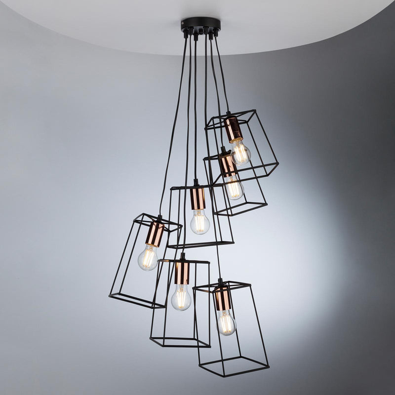 Dar Lighting Tower 6 Light Cluster Pendant Matt Black & Copper • TOW0622