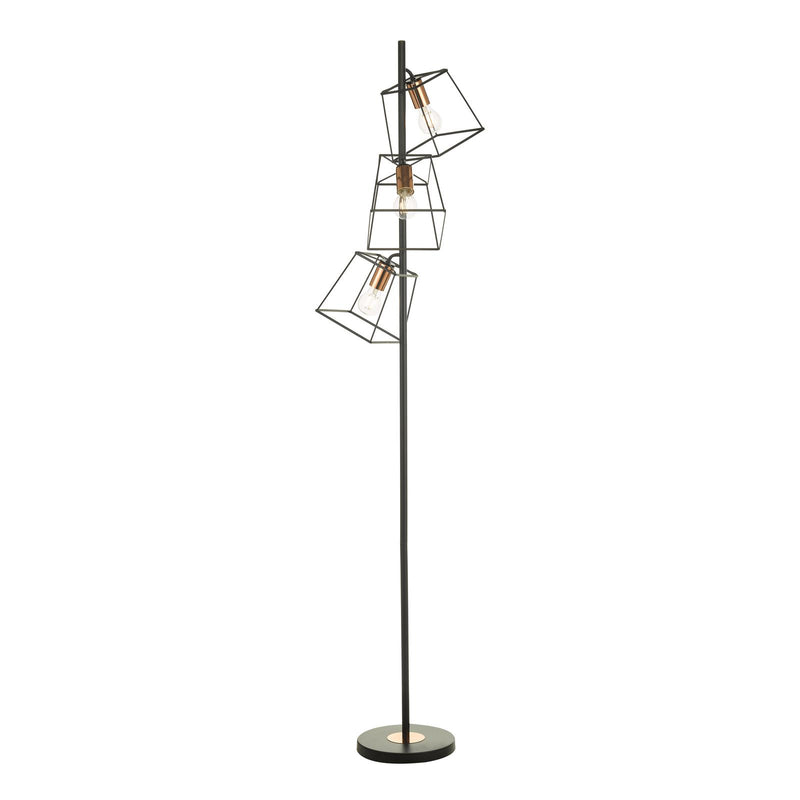 Dar Lighting Tower 3 Light Floor Lamp Matt Black and Polished Copper • TOW4922