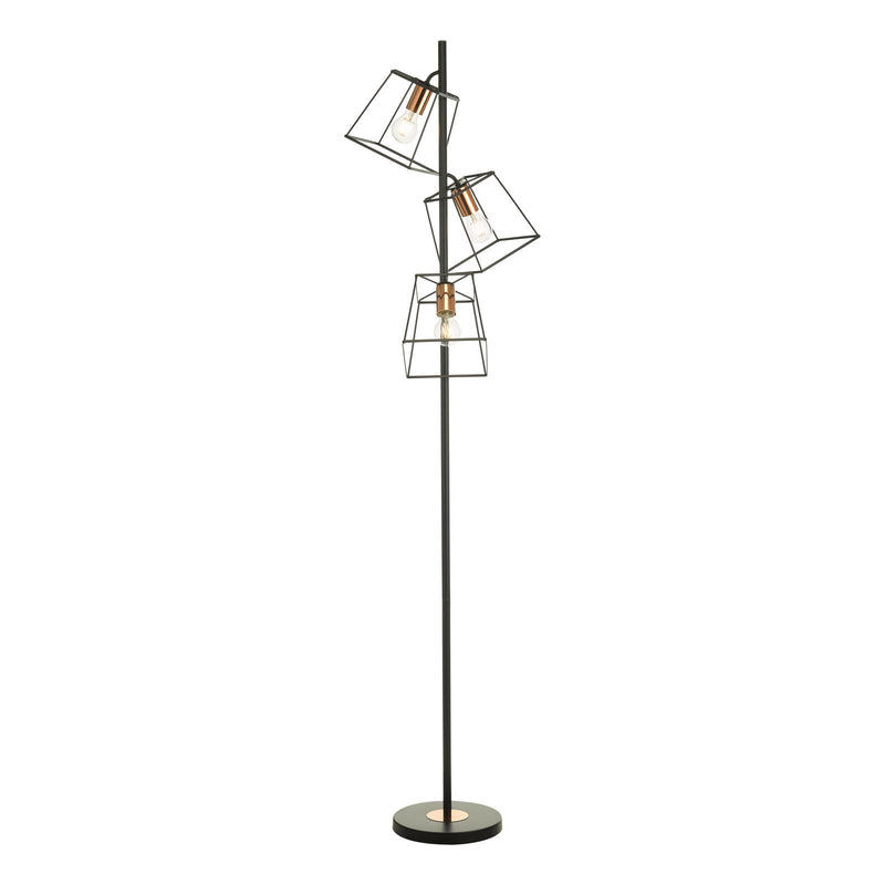 Dar Lighting Tower 3 Light Floor Lamp Matt Black and Polished Copper • TOW4922