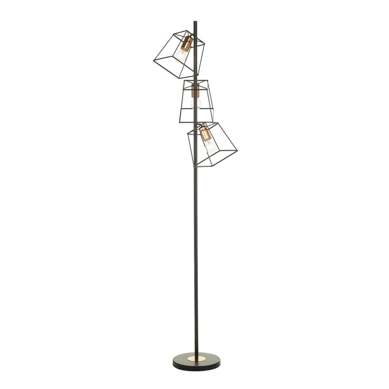 Dar Lighting Tower 3 Light Floor Lamp Matt Black and Polished Copper • TOW4922