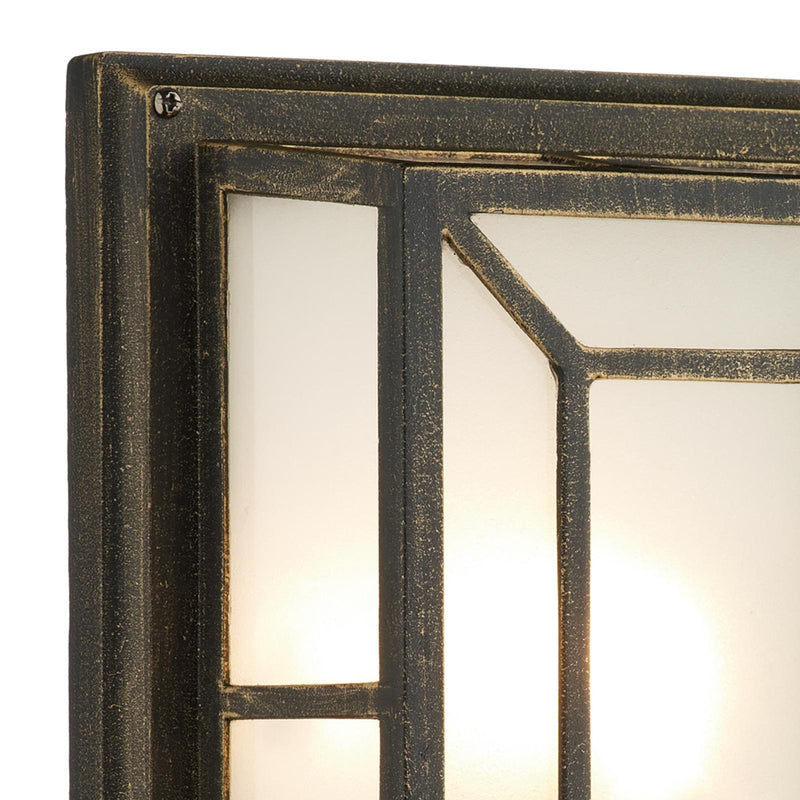 Dar Lighting Trent Outdoor Wall Light Black/Gold Frosted Glass IP44 • TRE5254