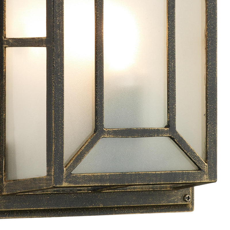 Dar Lighting Trent Outdoor Wall Light Black/Gold Frosted Glass IP44 • TRE5254
