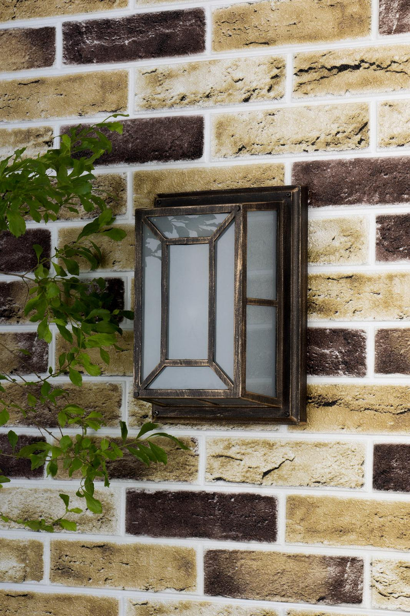 Dar Lighting Trent Outdoor Wall Light Black/Gold Frosted Glass IP44 • TRE5254