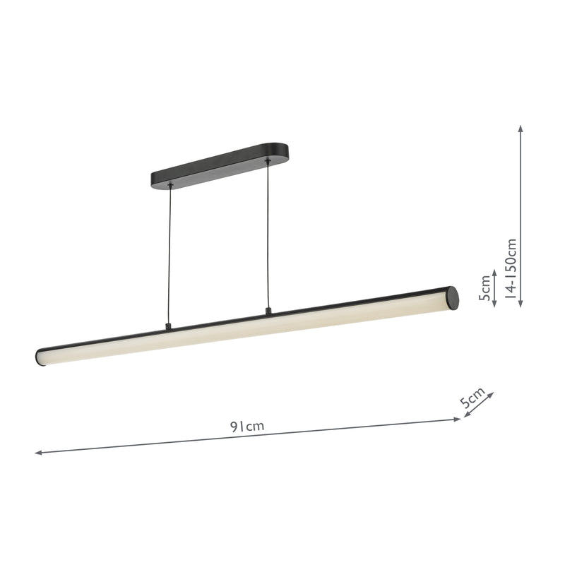 Dar Lighting Tube Bar Pendant Satin Black and Opal LED • TUB6222